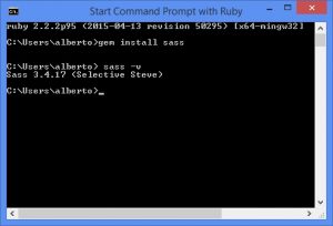 fig.4 - Comando di visualizzazione della versione SASS installata.