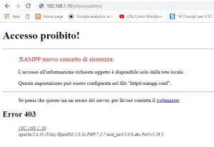 Print screen dell'errore 403 ottenuto cercando di accedere a phpmyadmin da remoto