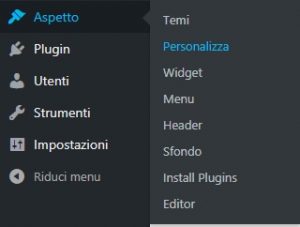 css in wordpress - menu aspetto personalizza